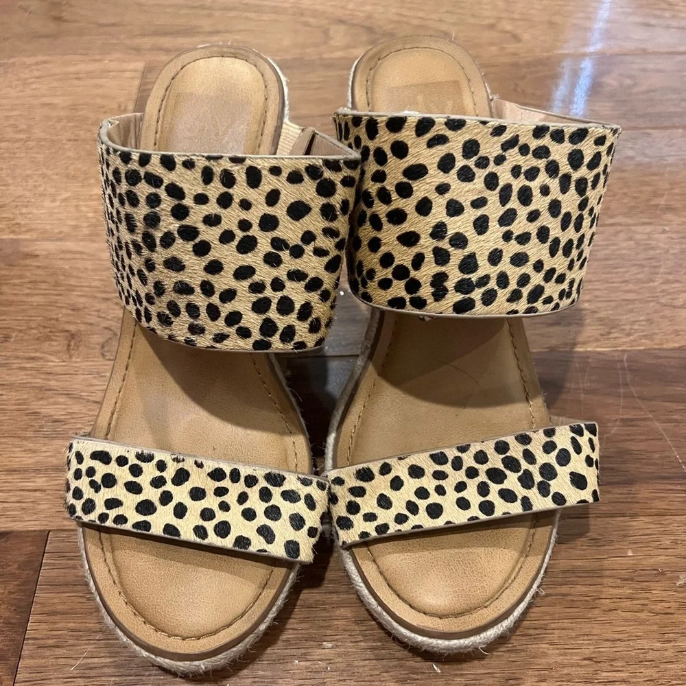 DV by Dolce Vita Tan and Black Leopard Espadrille Slide Sandals